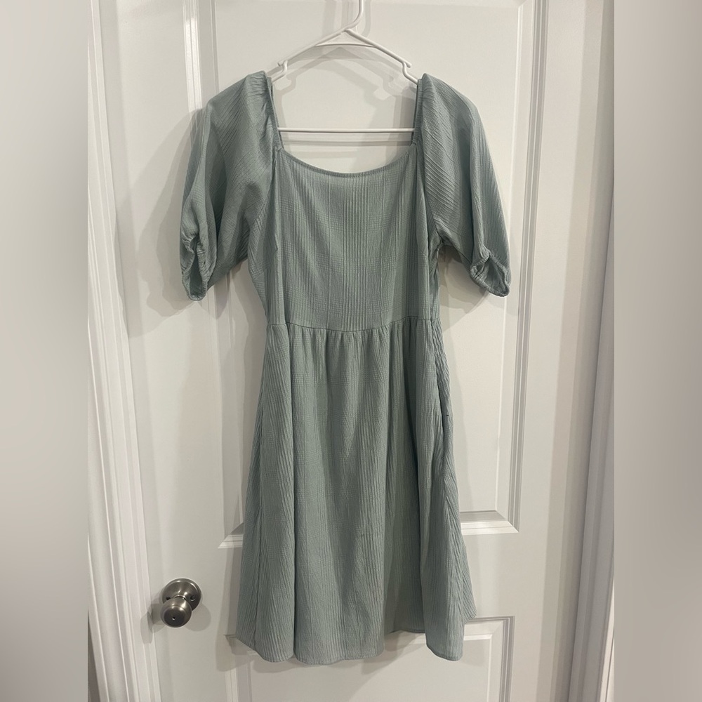 Casual Green Puff Sleeve Dress